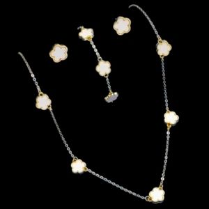 1 Pair Of Earrings +Bracelet +Necklace Chic Jewelry Set Trendy Lucky Flower